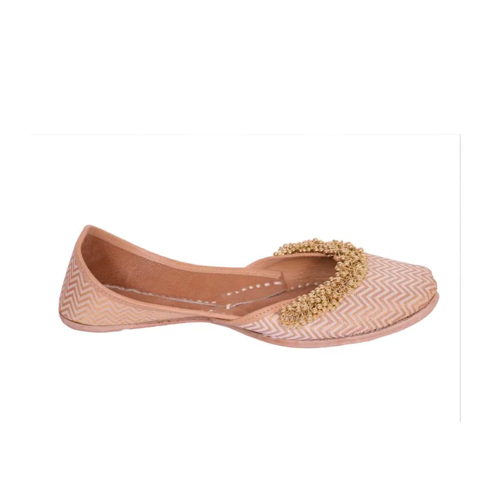 Pastel Pink Chevron Print Jutti | Ghungroo Embellished | Festive Look