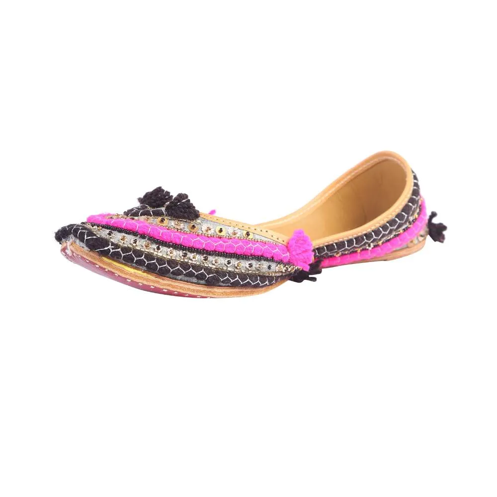 Pink Black Woollen Jutti | Richly Detailed | Festive | Wedding