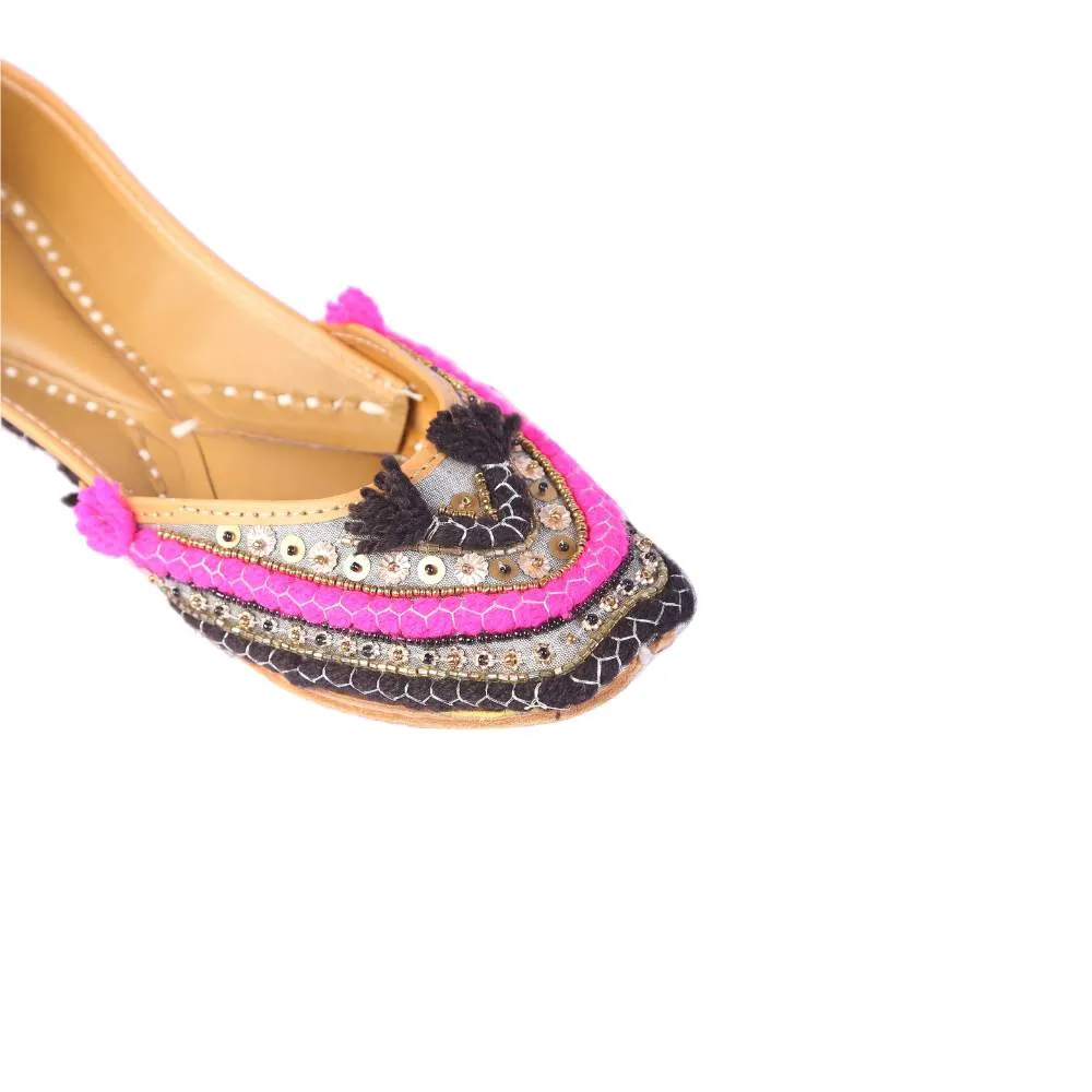 Pink Black Woollen Jutti | Richly Detailed | Festive | Wedding