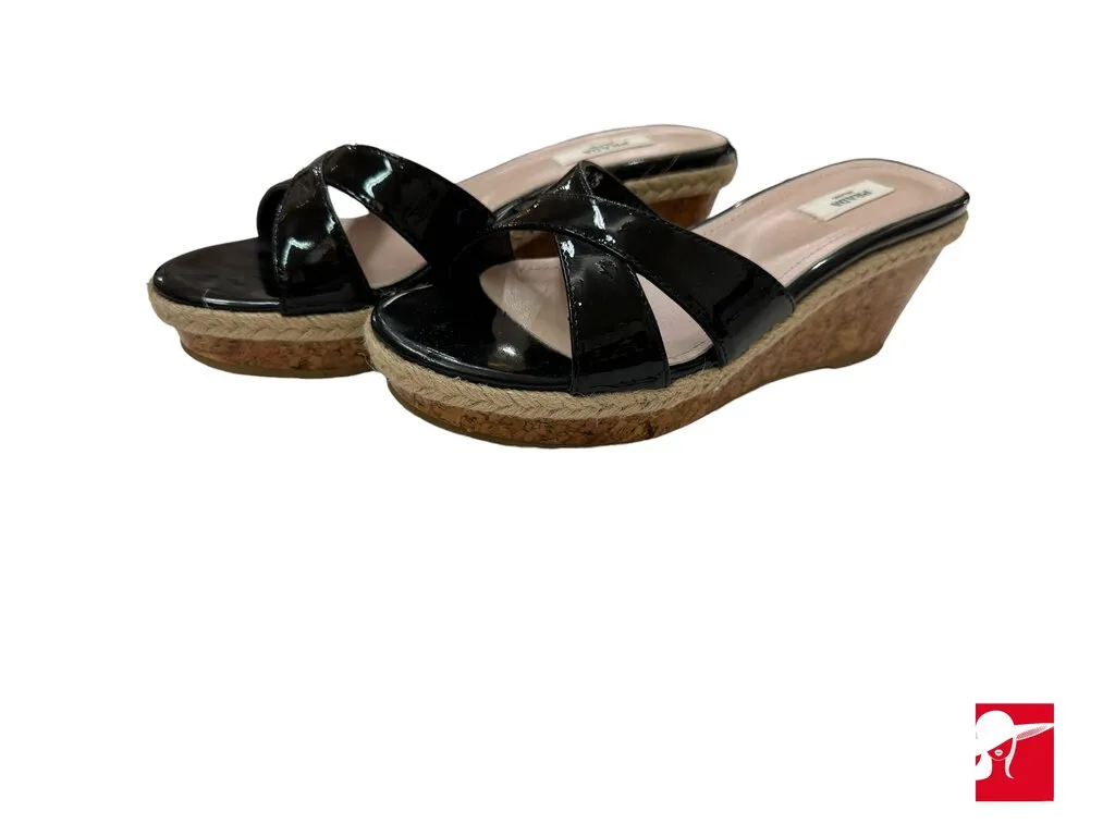 Prada patent leather cork wedge sandals NEW size 35