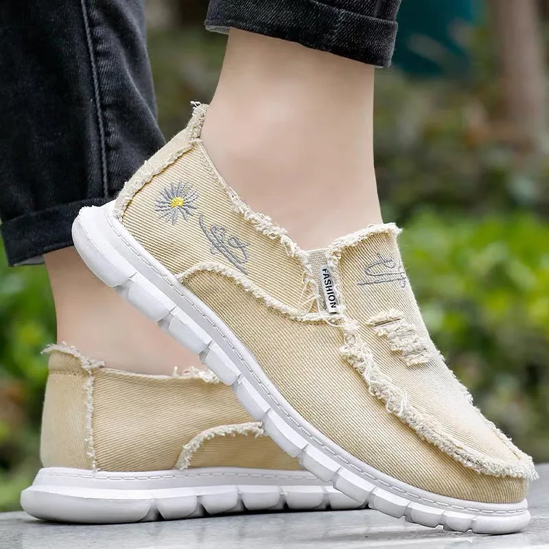 Raw Edge Round Toe Embroidery Flat Slip-Ons  (multiple color options)