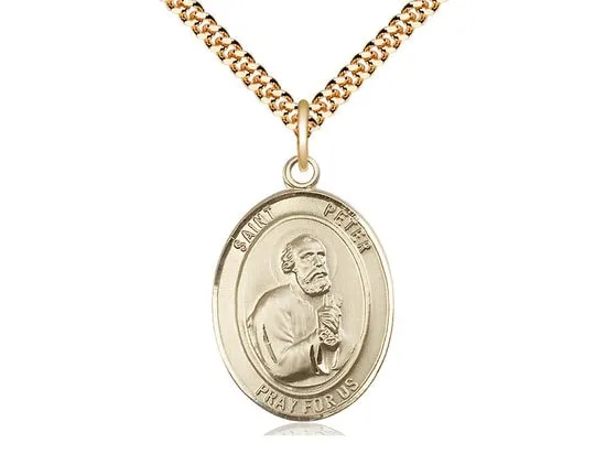 St Peter the Apostle 14kt Gold Filled Pendant on a 24 inch Gold Plate Heavy Curb Chain.