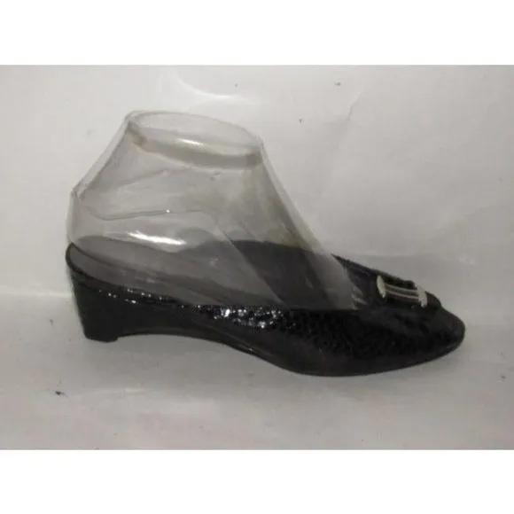 Stuart Weitzman Black Embossed Patent Snakeskin Wdges