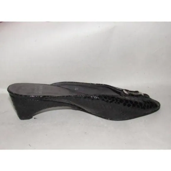 Stuart Weitzman Black Embossed Patent Snakeskin Wdges